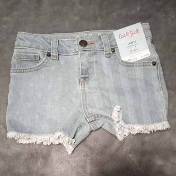 Girls' Jean Shorts-Medium Wash- Stars & Stripes-Cat & Jack - Picture 1 of 2